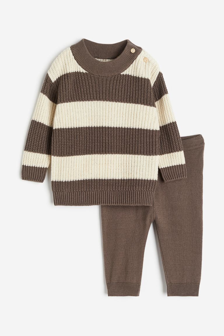 2-piece knitted set - Brown/Striped - Kids | H&M GB | H&M (UK, MY, IN, SG, PH, TW, HK)