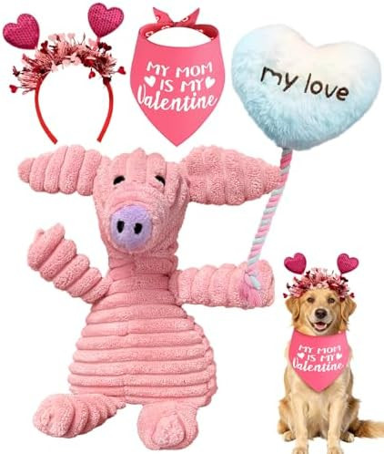 Swooflia 4 Pcs Pink Valentines Dog Toys - Cute Plush Squeaky Dog Toys, Cat Dog Scarf Headband for... | Amazon (US)