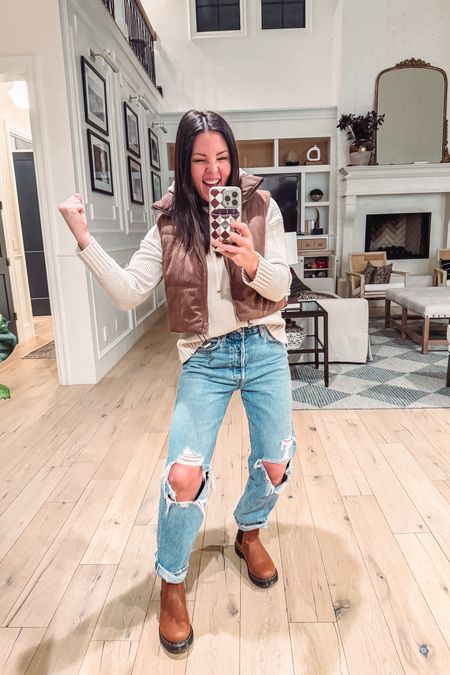 Winter casual with my fab fur lined Chelsea boots on sale.
Jeans were a splurge  Agolde - but linked the Abercrombie straight leg jeans that are very similar that are on sale.
Corduroy puffer vest on sale 
Knit hoodie sweater 


#LTKsalealert #LTKshoecrush #LTKSeasonal