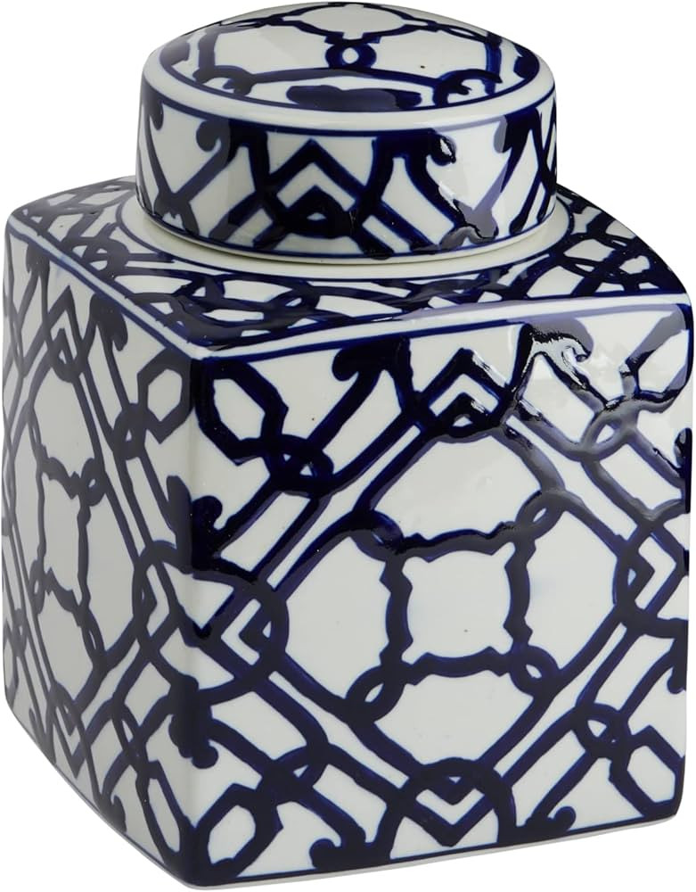 Creative Co-Op Decorative Ceramic Ginger Jar with Lid, Blue and White | Amazon (US)