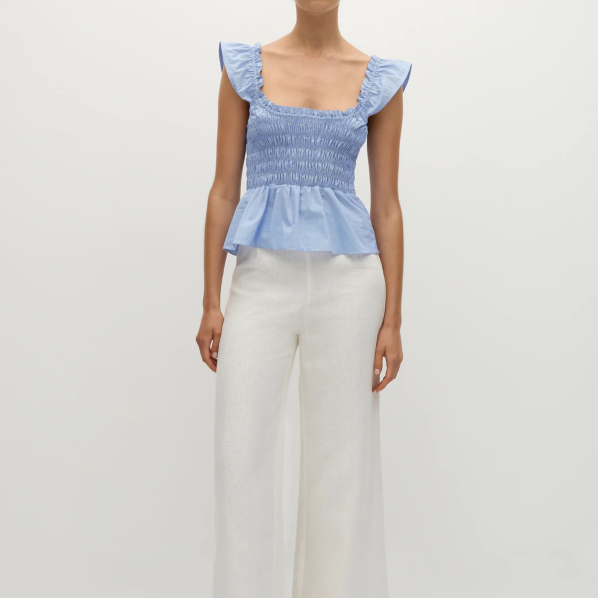 Eudora Top Micro Gingham Soft Blue | Faithfull (AU)