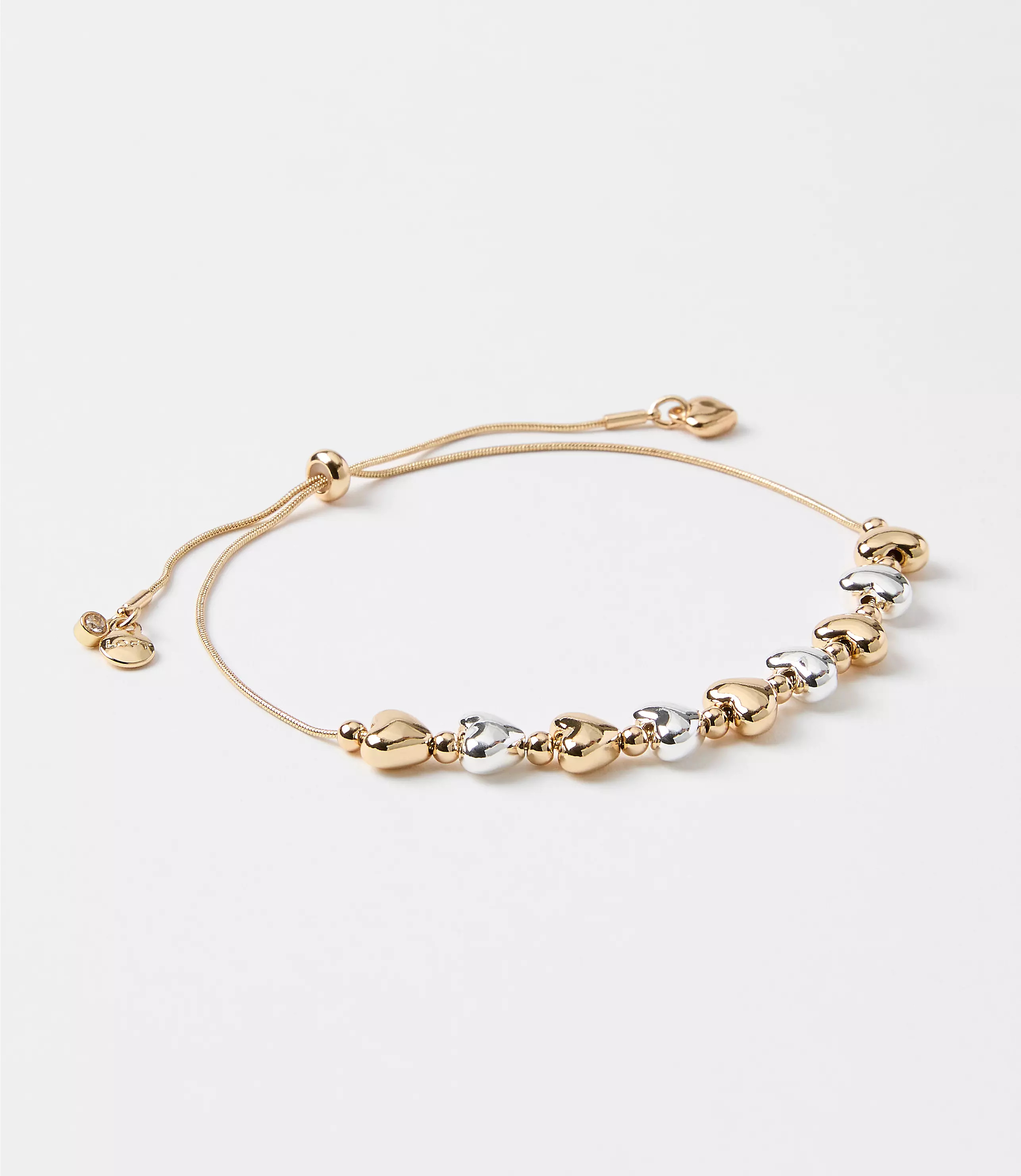Mixed Metal Heart Pull Tie Bracelet | LOFT