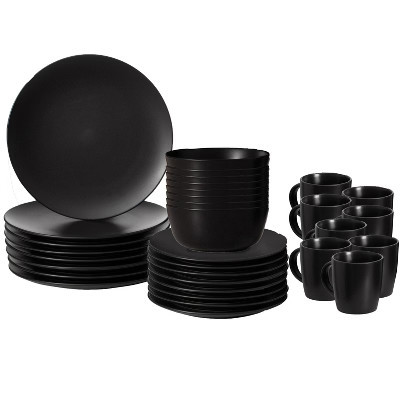 Dinewares 32 PC Spin Wash Dinnerware Dish Set for 8 Person | Mugs, Salad and Dinner Plates and Bowls Sets, Dishwasher and Microwave Safe, Black | Target