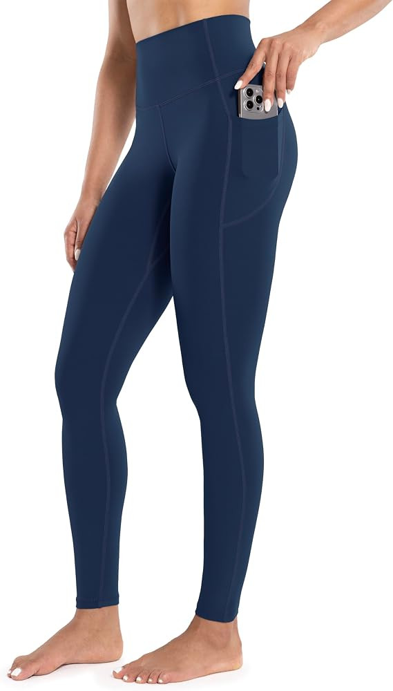 Women's Workout Leggings with Pockets High Waist Yoga Pants 28" Cream Soft Athletic Tights Full L... | Amazon (US)