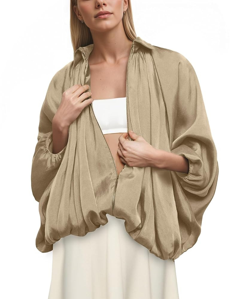 Zip Up Puffed Bomber Jacket Women Lightweight Streetwear | Amazon (US)