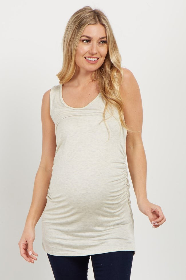 PinkBlush Beige Ruched Maternity Tank Top | PinkBlush Maternity