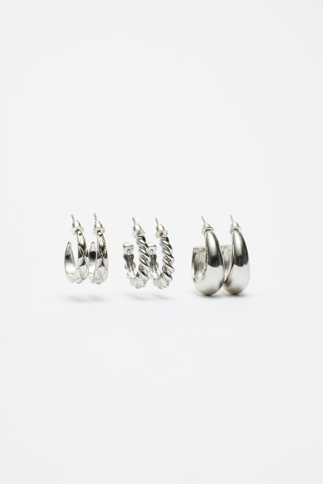 3-Pack Textured & Smooth Hoop Earrings | Dynamite Clothing