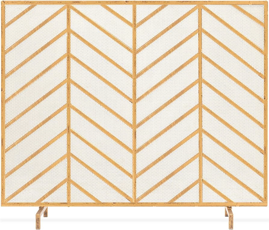Best Choice Products 38x31in Single Panel Handcrafted Wrought Iron Mesh Chevron Fireplace Screen,... | Amazon (US)