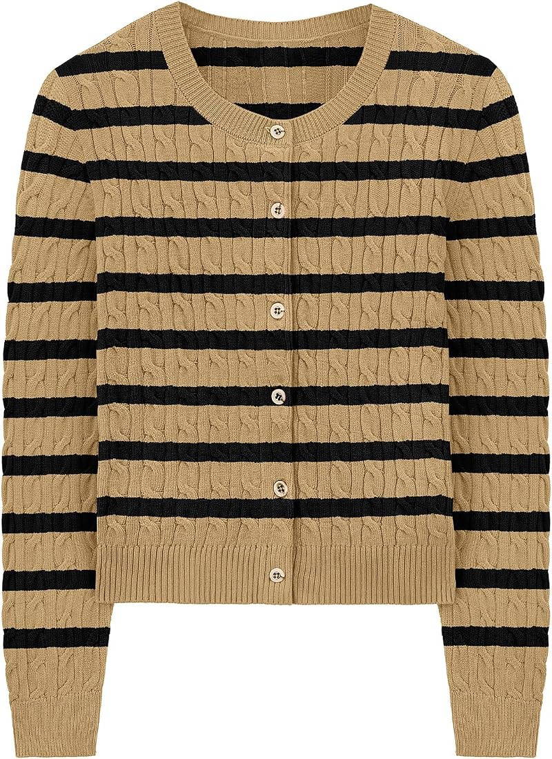 WIHOLL Women's Cable Knit Cardigan Sweaters Long Sleeve Open Front Button Up Cropped Clothes 2024... | Amazon (US)