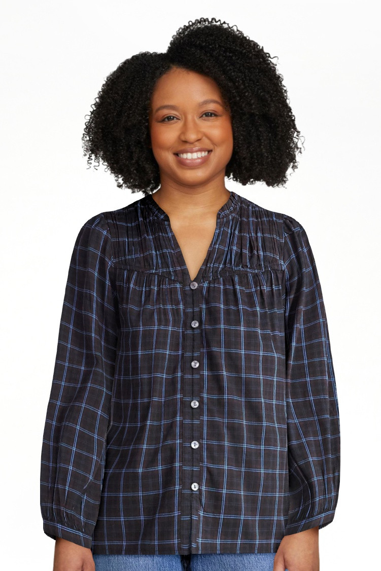Time and Tru Women's Ruched Yoke Blouse with Long Sleeves, Sizes XS-XXXL | Walmart (US)