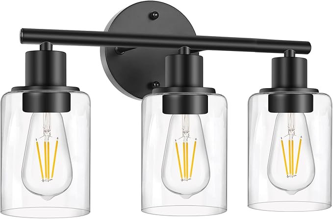 3-Light Bathroom Light Fixtures, Black Bathroom Wall Lights, Modern Bathroom Vanity Light with Cl... | Amazon (US)
