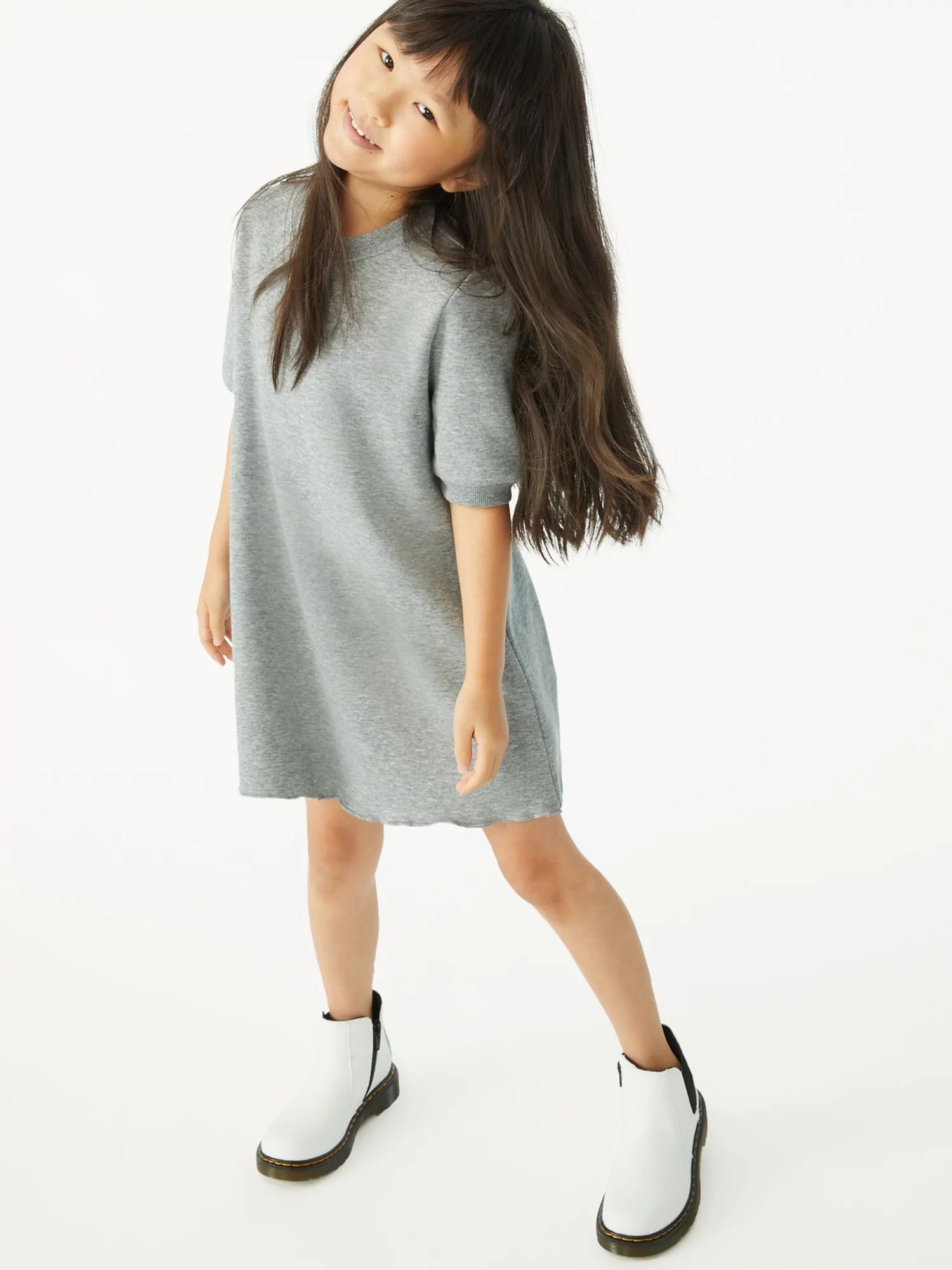 Free Assembly Girls Sweatshirt Dress with Puff Shoulder, Sizes 4-18 | Walmart (US)