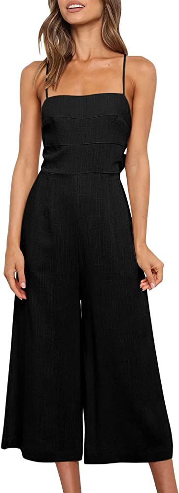 Caracilia Women's Summer Straps Tie Back Jumpsuit Dressy Casual High Waist Wide Leg Romper with Pock | Amazon (US)