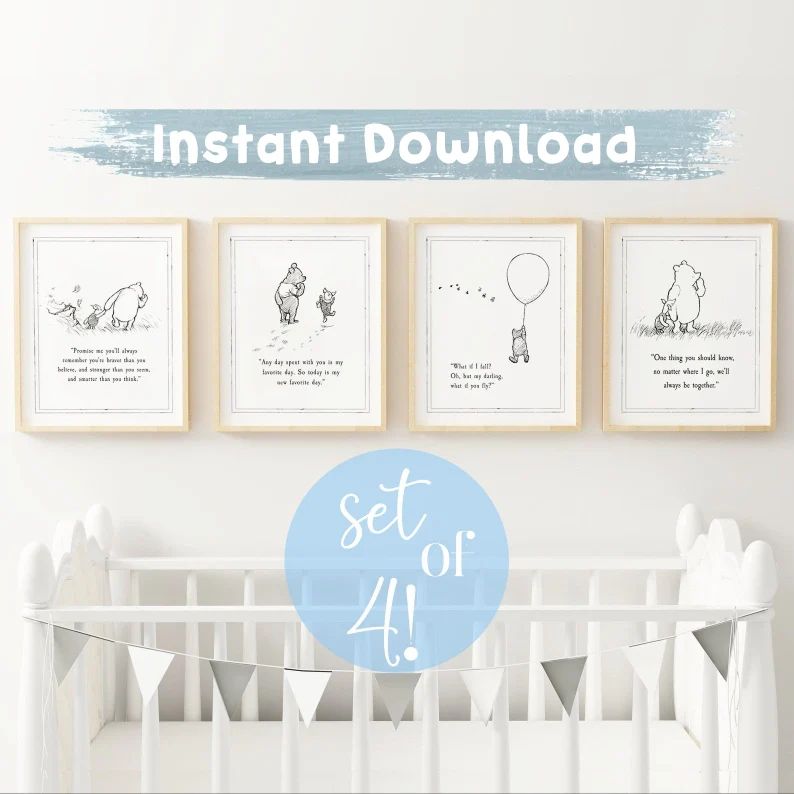 SET of 4 Winnie the Pooh Quote, INSTANT DOWNLOAD, Birth, Christening, Nursery Picture Gift, Nurse... | Etsy (US)