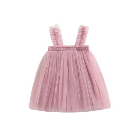 Kids Girls Tulle Dress Solid Sleeveless Pleated Solid Summer Sling Strap Dress for Party Show | Walmart (US)