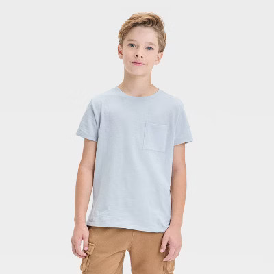 Boys' Short Sleeve Pocket T-Shirt - Cat & Jack™ Gray S: 100% Cotton, Midweight Jersey, Machine Washable | Target