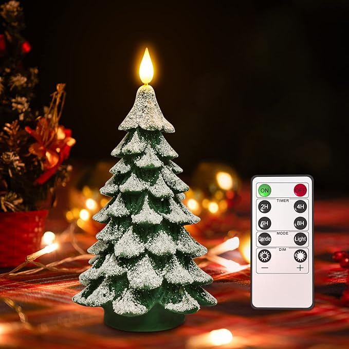 Christmas Tree LED Candle with Remote Timer, 7.9 Inch Real Wax Battery Operated Pillar Candle Fla... | Amazon (CA)