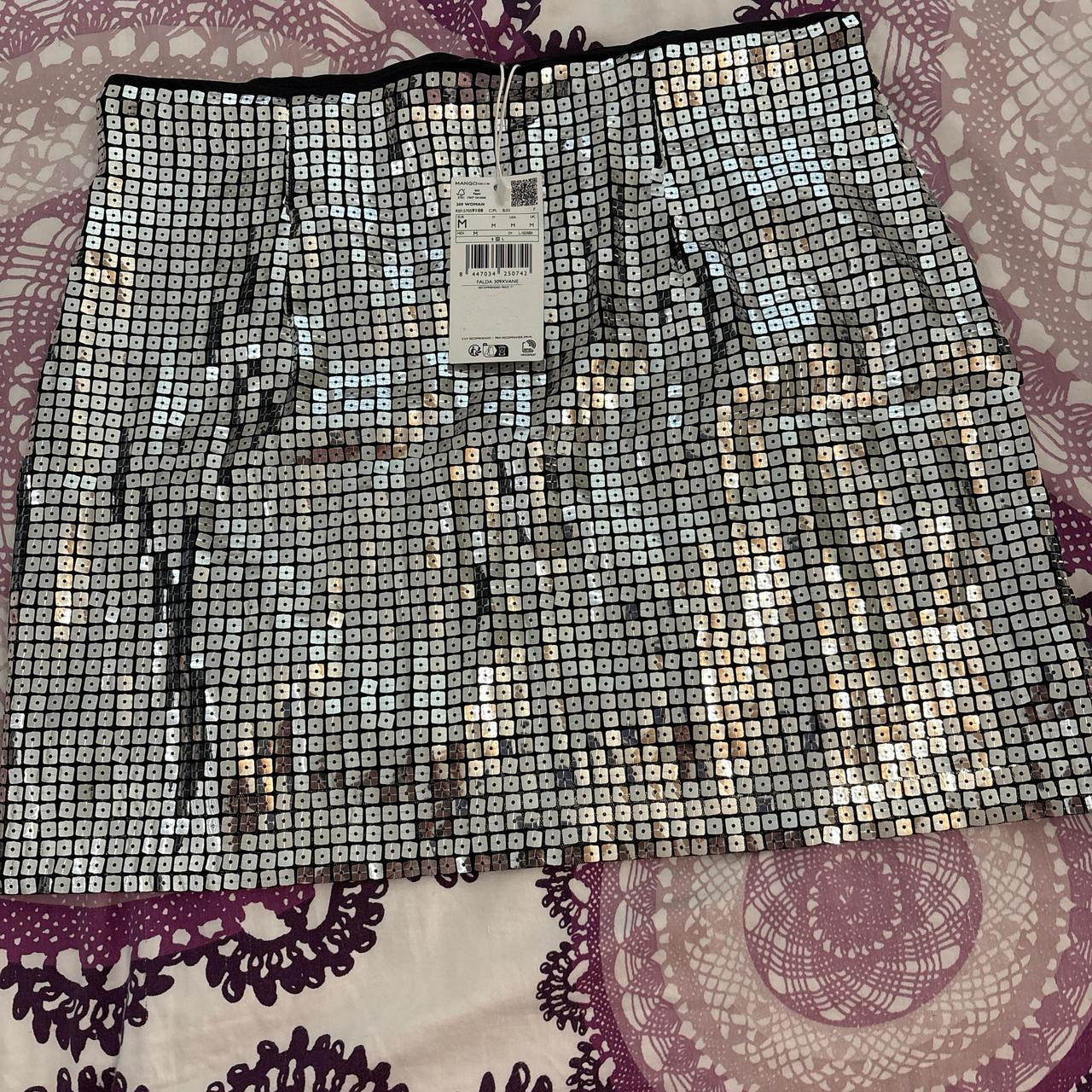Mango Women's Skirt - Silver/Black - M | Depop US