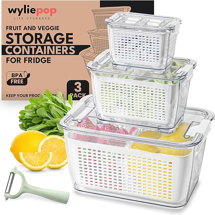 Premium Fruit Storage Containers for Fridge with Veggie Peeler – 3-in-1 Produce Containers for ... | Amazon (US)