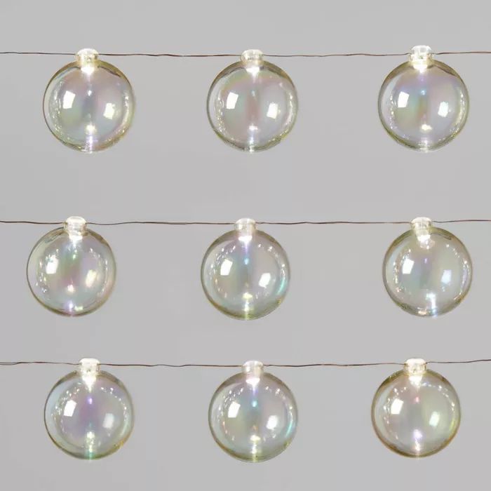 Christmas Iridescent Dew Drop String Lights 30ct LED Battery Operated Timer 50MM Pure White Globe... | Target