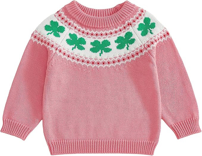 Toddler Boy Girl St Patricks Day Outfit Shamrock Print Oversized Long Sleeve Crewneck Knit Sweate... | Amazon (US)
