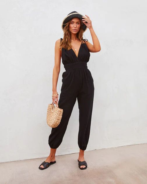 Del Mar Cotton Pocketed Jogger Jumpsuit - Black | VICI Collection