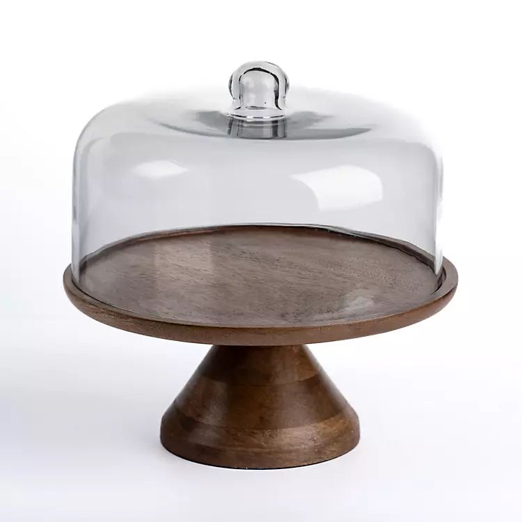 New! Tall Wood Cake Stand with Glass Cloche | Kirkland's Home