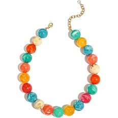 Chunky Beaded Choker Necklace for Women Boho Statement Necklace with Large Pearl Blue Brown Tone ... | Amazon (US)