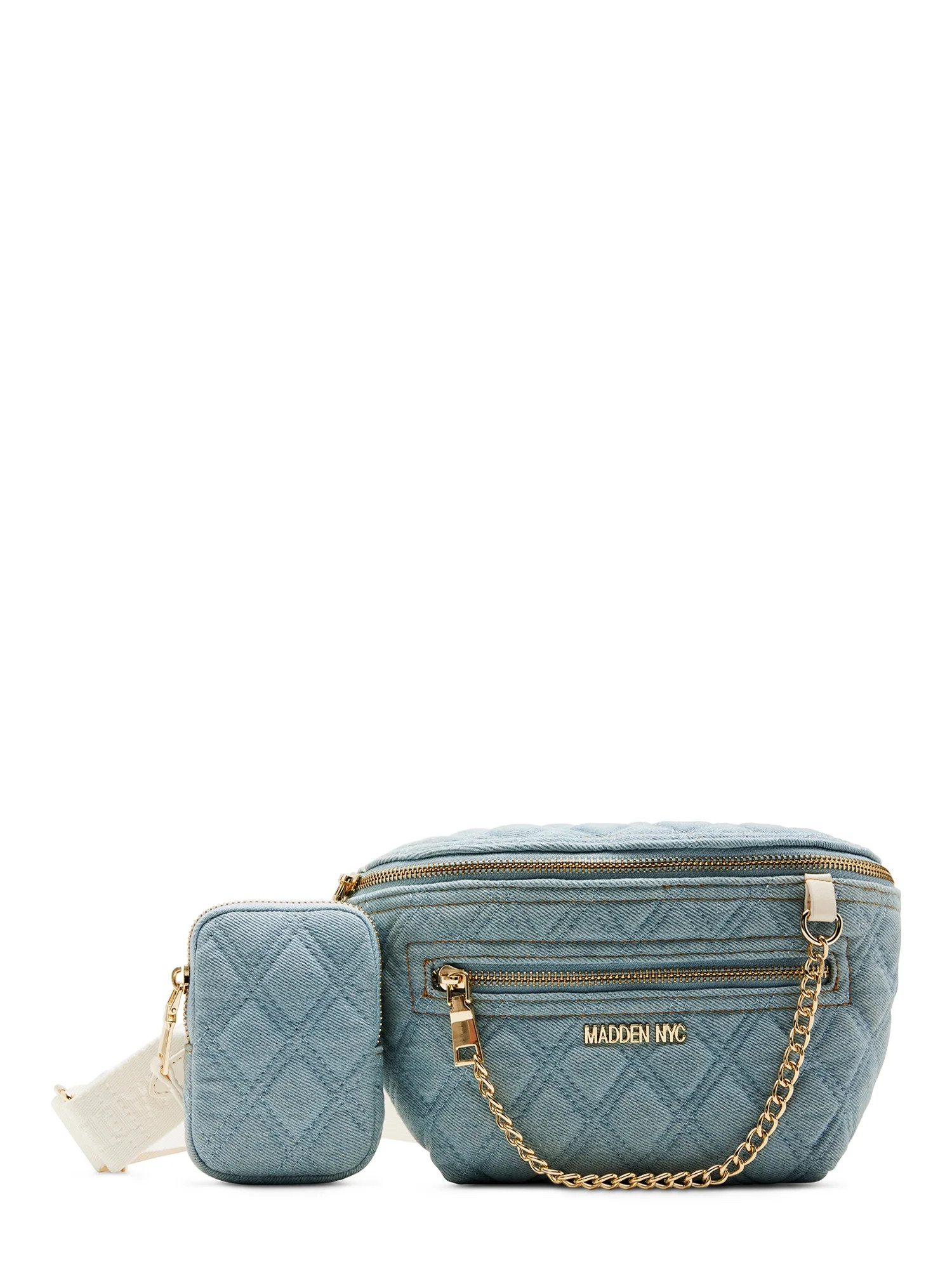 Madden NYC Women's Chain Pocket Fanny Pack with Pouch, Denim - Walmart.com | Walmart (US)