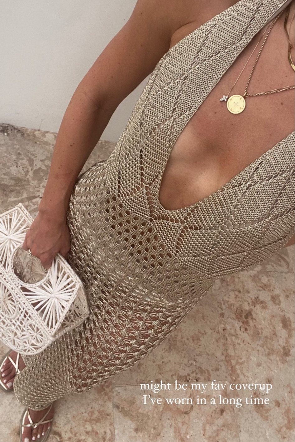 New lulus gold swim coverup maxi dress 

Vacation dress 
White straw summer bag 
Summer outfit 
Vacation outfit 
Resort style 

#LTKunder100 #LTKswim #LTKSeasonal