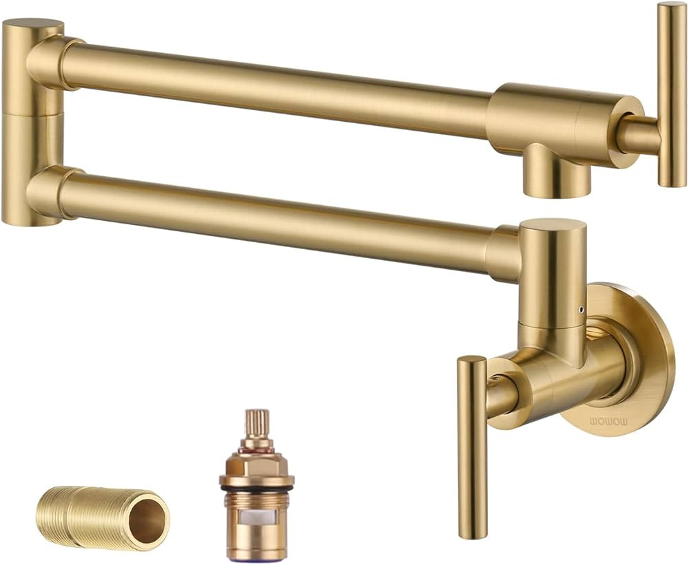 WOWOW Pot Filler Faucet Brushed Gold Commercial Wall Mount Stove Faucet, Brass Pot Filler Folding... | Amazon (US)