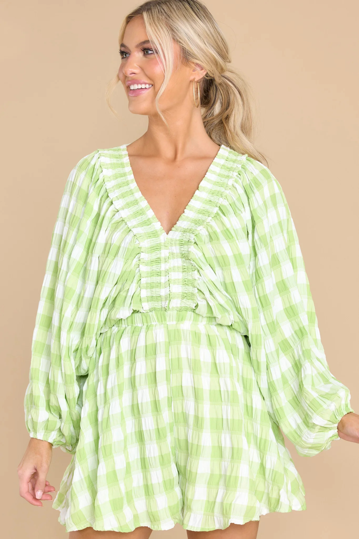 Me First Green Gingham Romper | Red Dress 