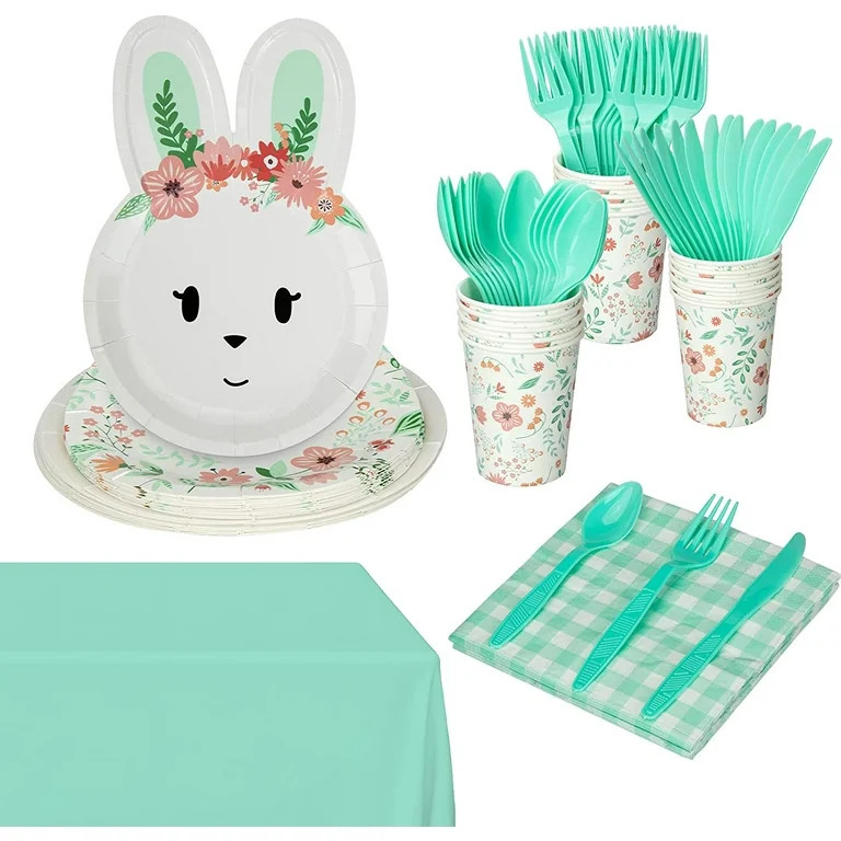 Fashionwu 117 Pcs Easter Disposable Dinnerware Set, Easter Green Decorations Paper Plates, Servic... | Walmart (US)