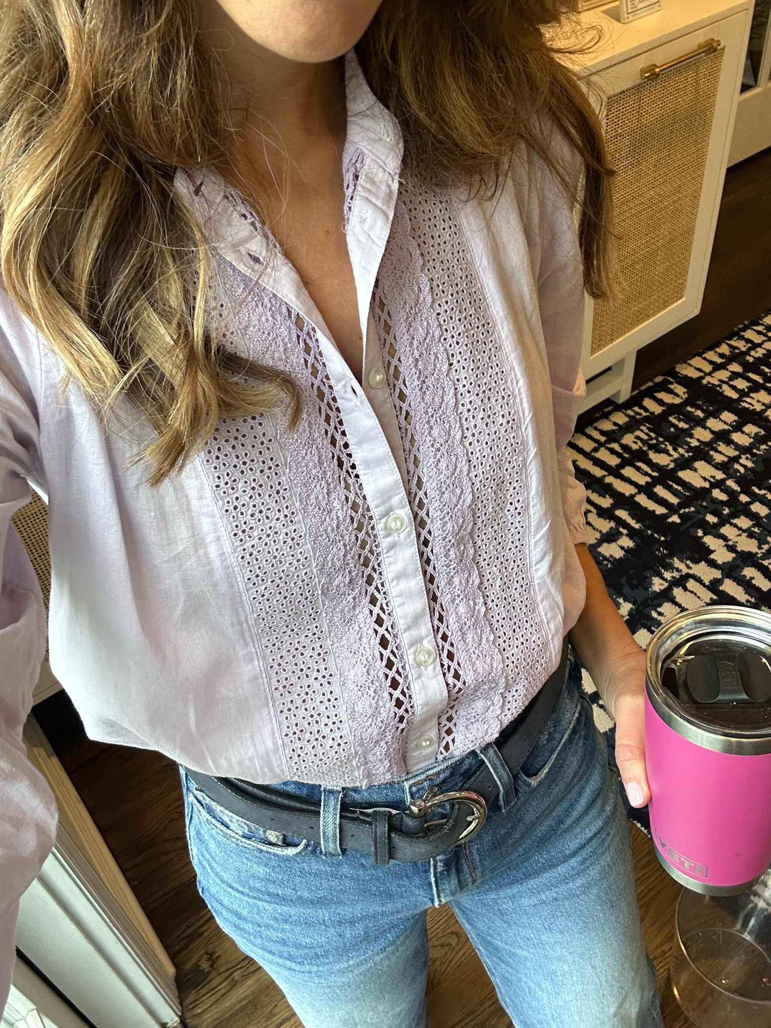 Soft purple lace detail button down on sale 
Spring top 


#LTKfindsunder50 #LTKsalealert