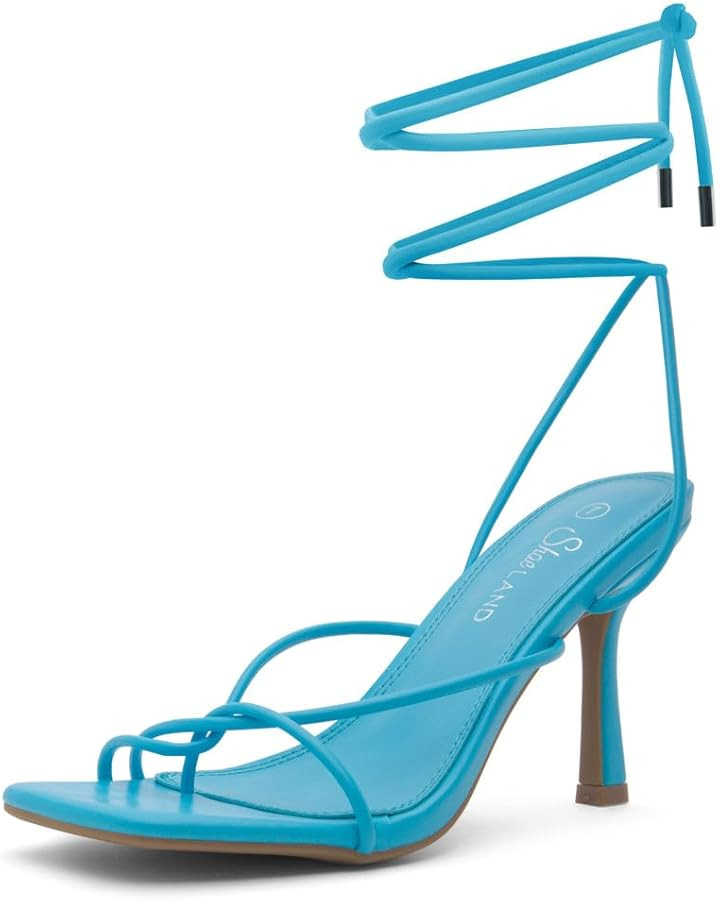Shoe Land Womens SL-Dafne Strappy Heels Lace up Heeled Sandals Square Open Toe Tie Up Stiletto Hi... | Amazon (US)