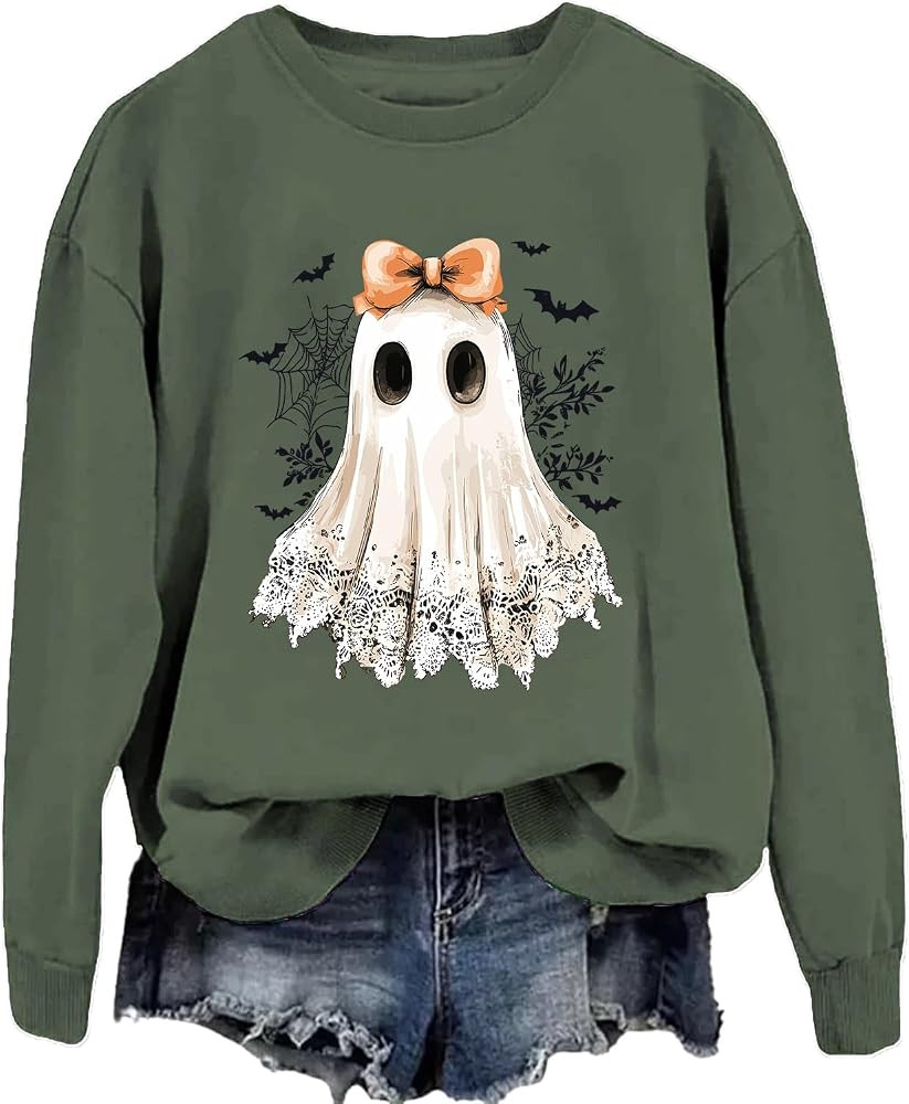 DIOMMELL Lace Ghost Sweatshirt For Women Aesthetic Halloween Ghost Sweater | Amazon (US)