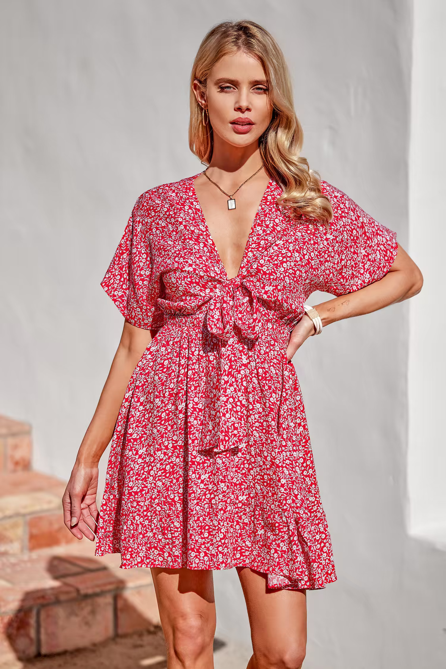 True Color Ditsy Floral Tie Front Dress | Cupshe US