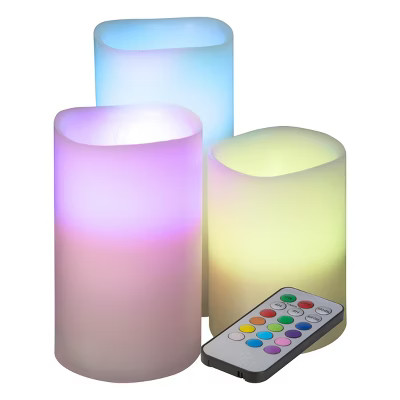 Hastings Home 3-Piece Color Changing Flameless LED Candle Set with Remote | Target