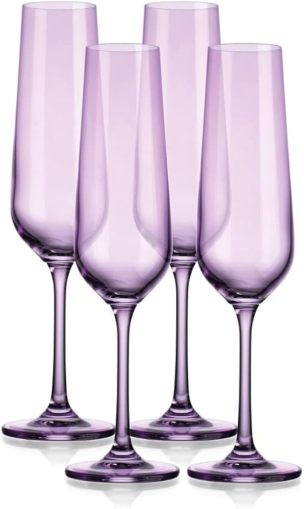 Godinger Champagne Glasses, Stemmed Champagne Flutes, Champagne Glass Set, Purple, 7oz, Set of 4 ... | Amazon (US)