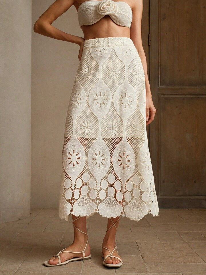 Anewsta Elegant Ladies' Lace Hollow Out Skirt | SHEIN USA | SHEIN