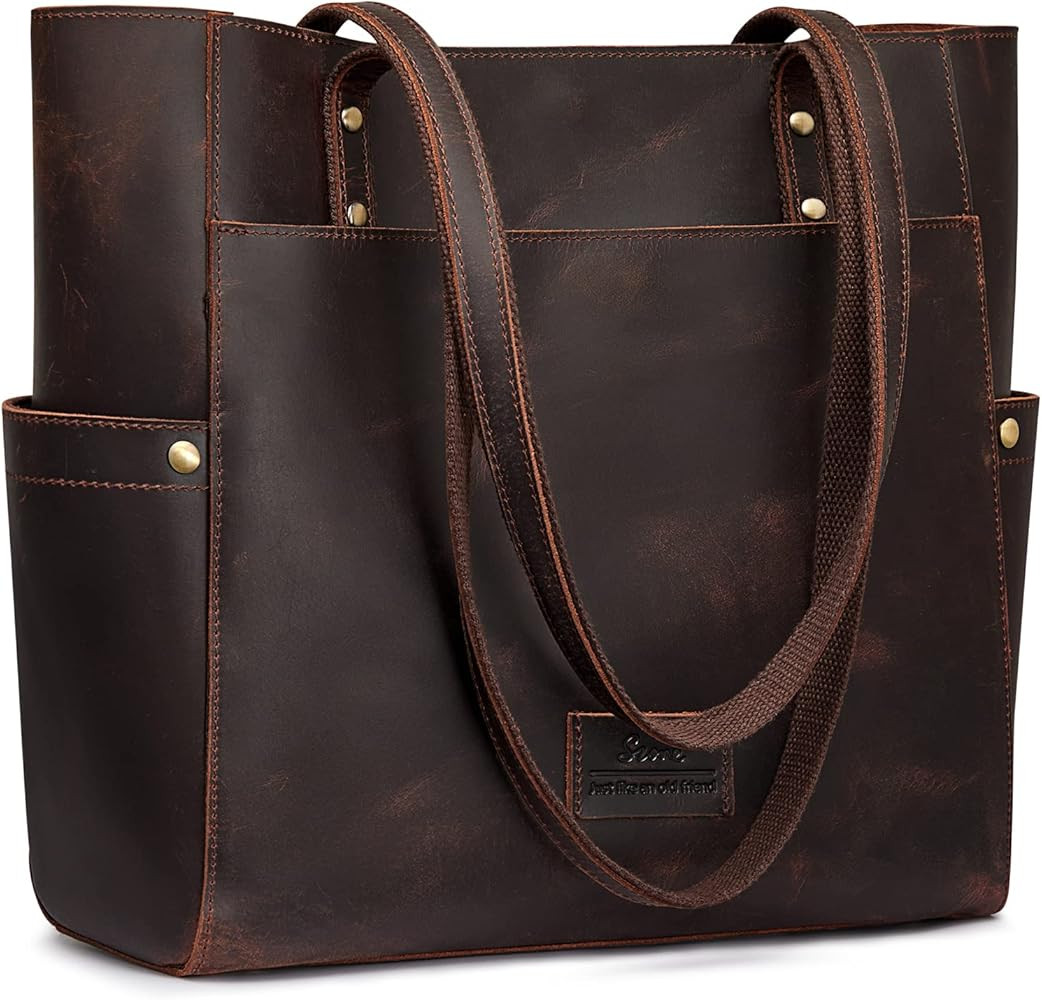 S-ZONE Genuine Leather Tote Bag Large Shoulder Purse Work Vintage Handbag for Women | Amazon (US)