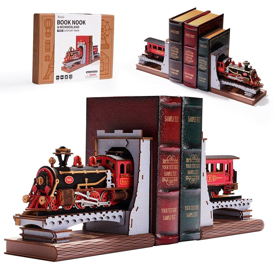 Rolife 3D Puzzles for Adults DIY Book Nook Kit Wooden VintageTrain Decorative Bookends 6.5" Model... | Amazon (US)