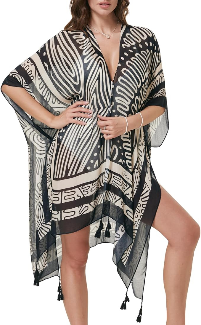 Isurrender Kimonos for Women Lightweight Swimsuit Coverup Boho Floral Beach Cover Ups for Swimwea... | Amazon (US)