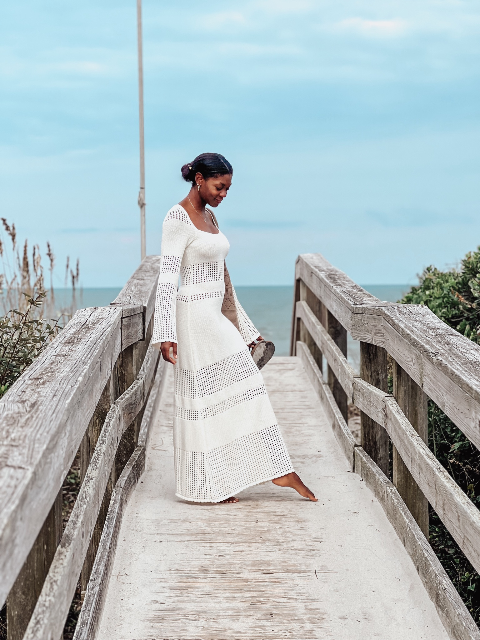 knee length dresses for ladies White Embroidered Boho Maxi Dress