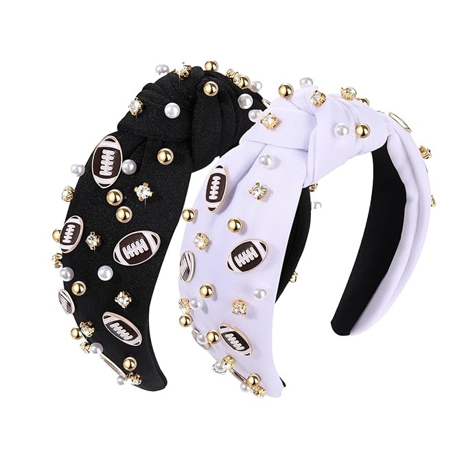 2pcs Football Headband for Women, Pearl Rhinestone Hair Mom Accessories, Fun Sports Game Day Non ... | Amazon (US)