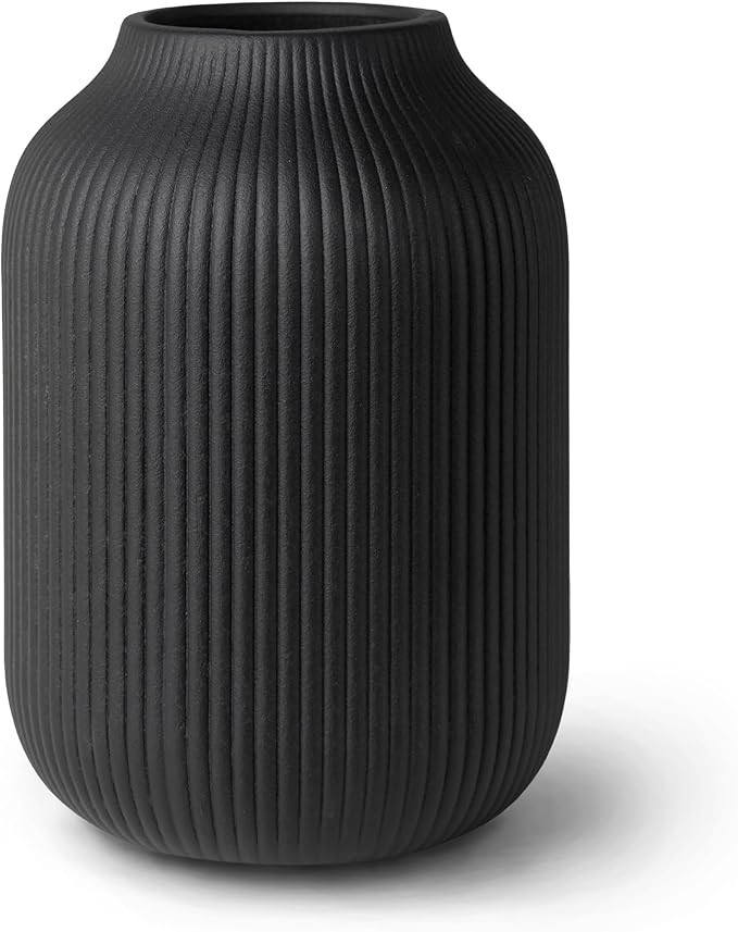 Ceramic Vase with Grooves - Waterproof Flower Vase in Matte Black for Fresh Flowers, Dried Flower... | Amazon (US)