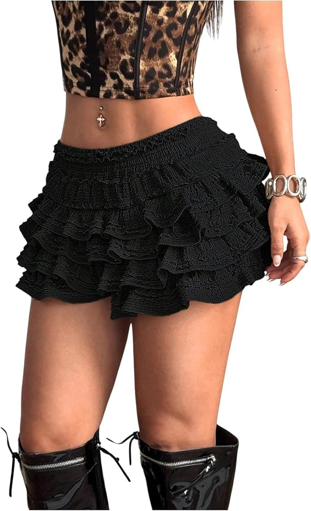 GORGLITTER Women's Y2K Ruffle Micro Short Sexy Gothic Pumpkin Bottoms Party Club Boyshorts Cute L... | Amazon (US)
