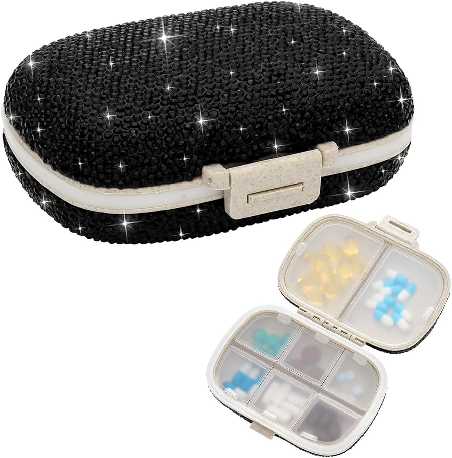 Soleebee Portable 8 Compartments Daily Pill Organizer, Bling Crystal Diamond Pill Box, Small Trav... | Amazon (US)