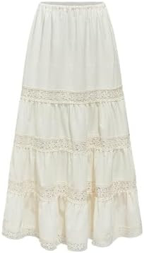 CIDER Santorini Beach Vacation Woven Mid Rise Floral Ruffle Hem Tiered Maxi Skirt | Amazon (US)