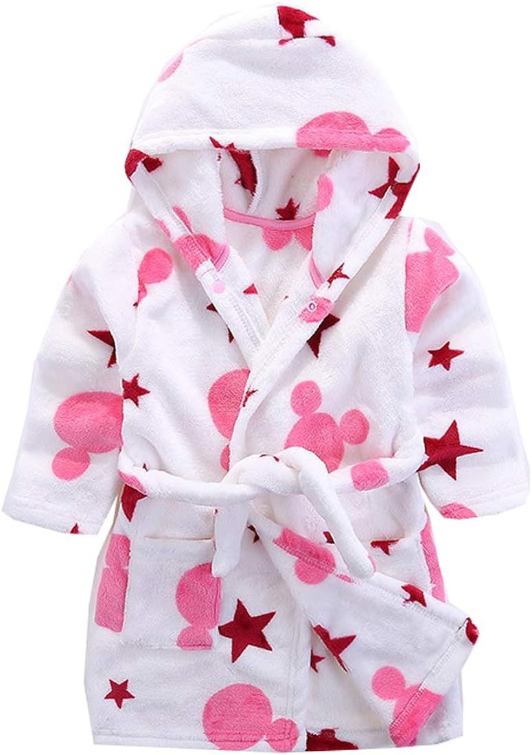 Girls Robes, Plush Soft Coral Fleece Animal Print Hooded Bathrobe for Kids Boys | Amazon (US)